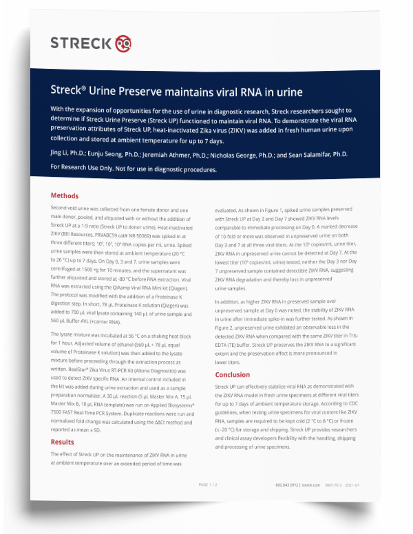 Streck Urine Preserve maintains viral RNA in urine